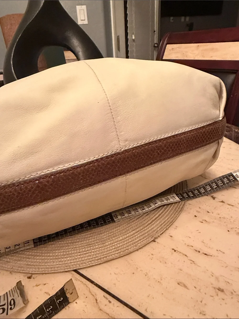Coach 2011 Cream Hobo Bag with Brown Snake skin Patent Leather Trim & Hangtag